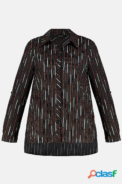 Blusa, righe e scritte, colletto da camicia, maniche lunghe,