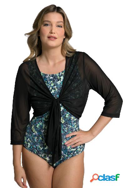 Bolero in mesh con scollo a V, maniche a 3/4 e orlini