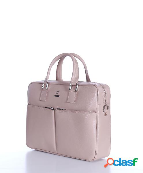 Borsa Ventiquattrore In Pelle Di Vitello Beige Saffiano