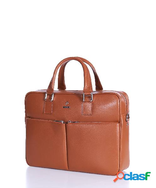 Borsa Ventiquattrore In Pelle Di Vitello Cuoio Saffiano Con
