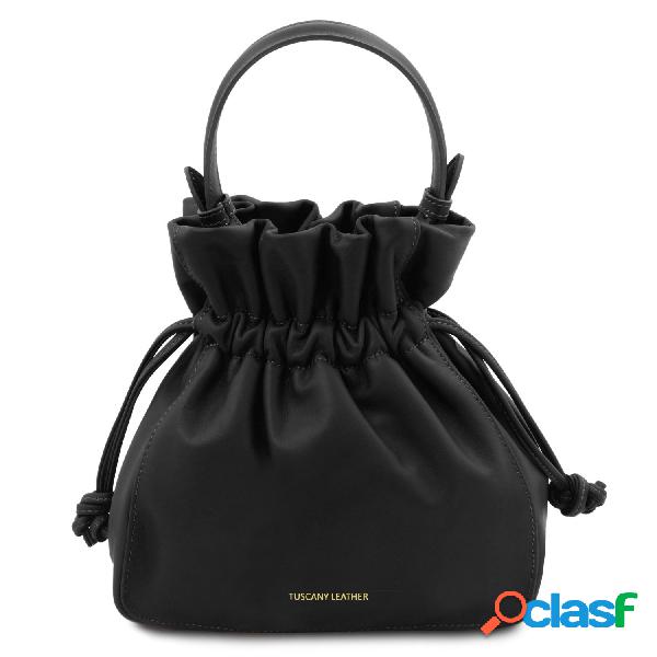Borsa secchiello in pelle morbida Nero