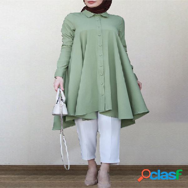 Camicetta casual retrò da donna in abaya caftano con orlo