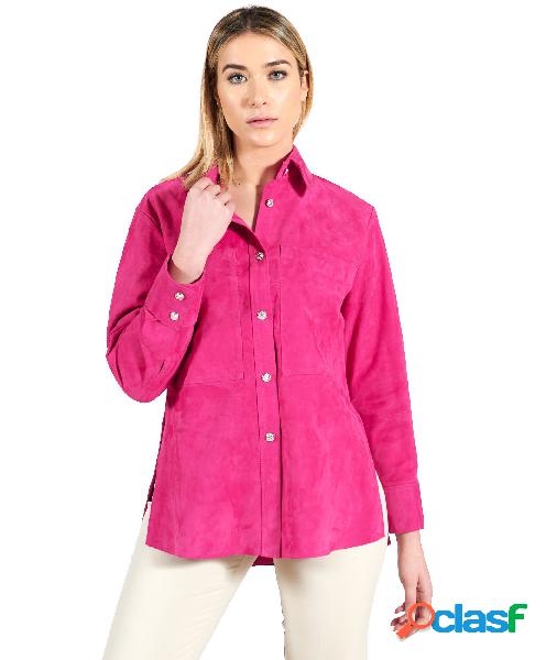 Camicia In Pelle Scamosciata Fuxia Vestibilità Over