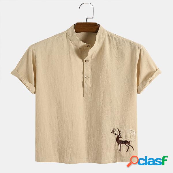 Camicie casual da uomo in cotone 100% ricamo cervi De