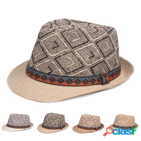 Cappello da sole in paglia fedora trilby etnico stile Panama