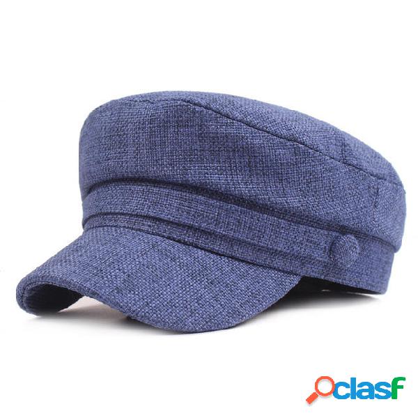 Cappello piatto semplice da donna in cotone e blu scuro