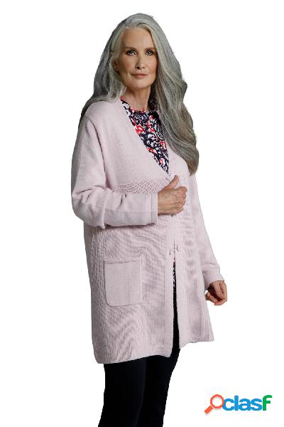 Cardigan a costa inglese con scollo a V e colletto alto,