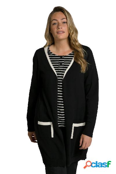 Cardigan aperto con righe a contrasto e scollatura a V,