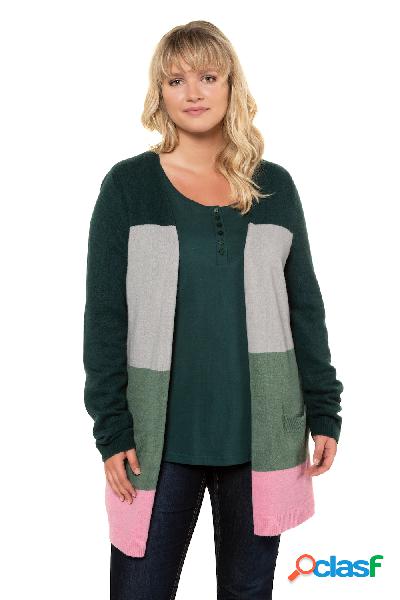 Cardigan lungo, color blocking, design aperto, Donna,