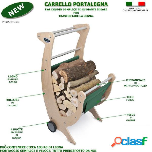 Carrello Portalegna 50x50h100 cm in legno con ruote, telo