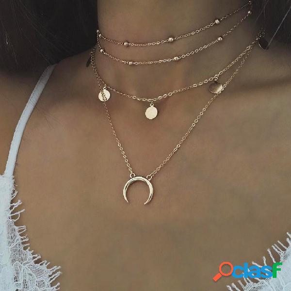 Collana multi-strato in lega di Boemia con pendente rotondo