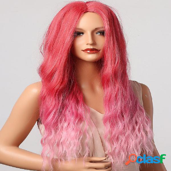 Colore sfumato rosa Ricci ondulati lunghi e medi separati