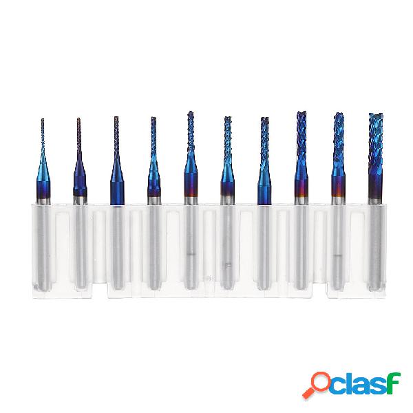 Drillpro 10pcs 0.8-3.175mm Blu NACO Rivestito PCB Bit Fresa