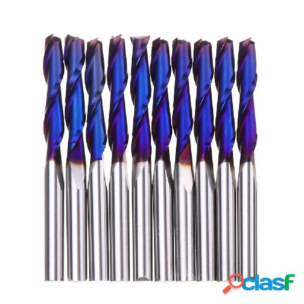 Drillpro 10pcs 3.175mm Shank Blue Coated Spiral Flat End