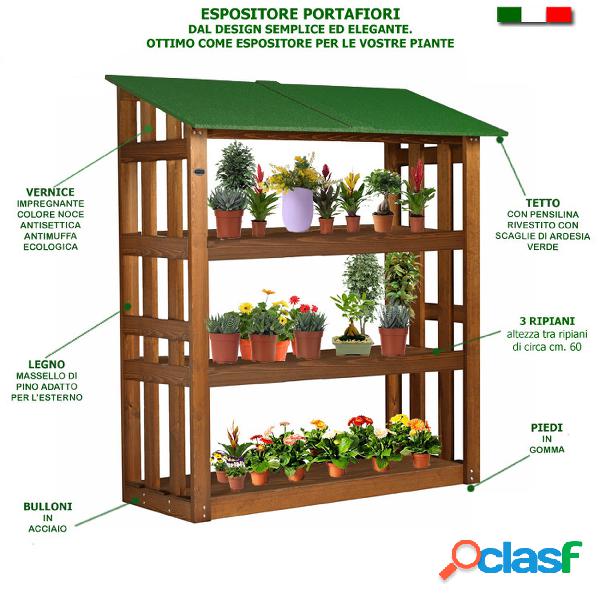Espositore, fioriera in legno Massello di Svezia 180x70xh180