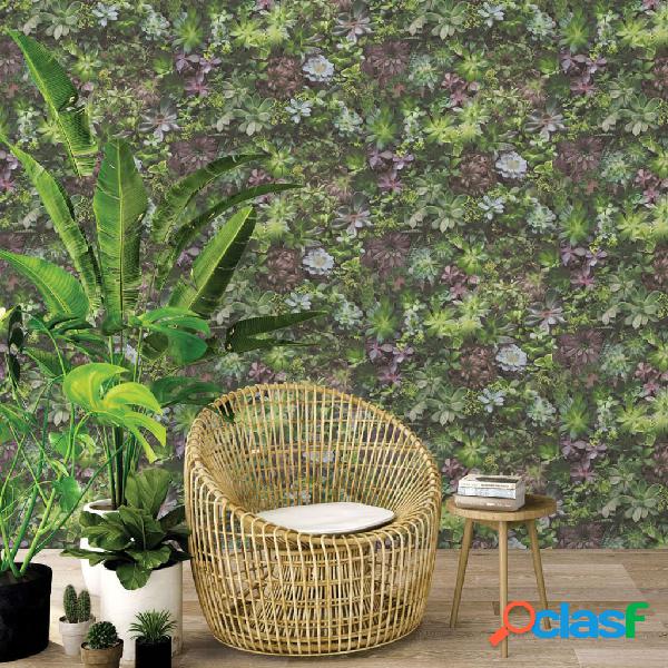 Evergreen Carta da Parati Succulent Verde e Viola