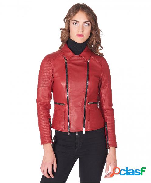 Giacca 3 In 1 In Pelle Rossa Trapuntata Pelle Di Agnello