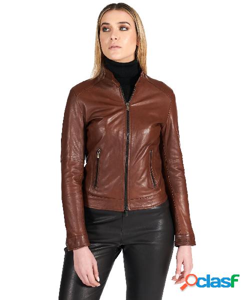 Giacca Biker In Pelle Cuoio Effetto Vintage