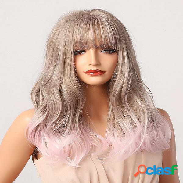 Grigio-rosa di media lunghezza ondulato ricci Capelli con