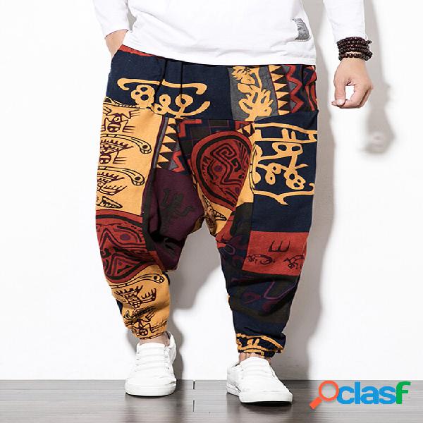 Harem vintage cotone lino uomo Pantaloni gamba larga hip hop