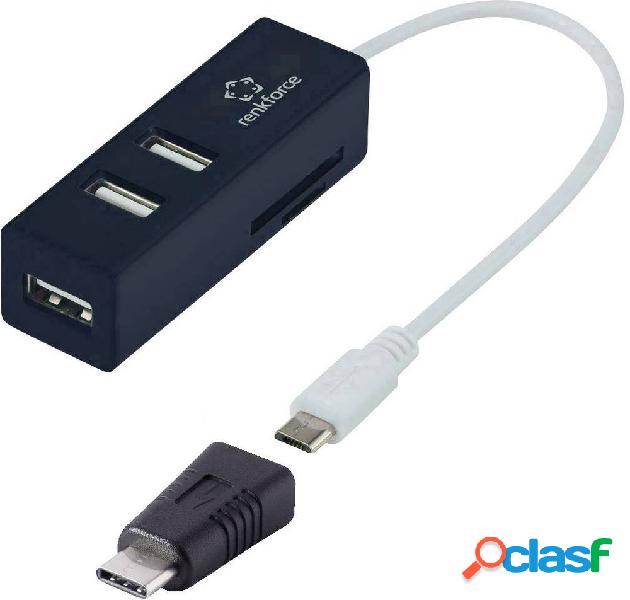 Hub USB 2.0 OTG a 3 porte Renkforce con lettore di schede SD