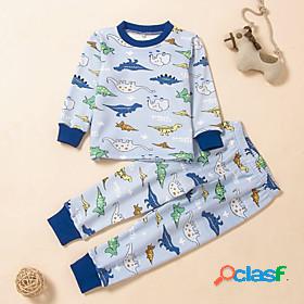 Kids Boys Clothing Set Long Sleeve 2 Pieces Light Blue Print