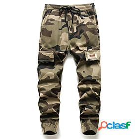 Kids Boys Pants Army Green Drawstring Camouflage Basic Fall