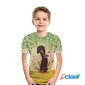 Kids Boys T shirt Tee Short Sleeve Green 3D Print Dog Animal