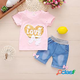 Kids Girls Clothing Set 2 Pieces Pink Light Green Red Heart