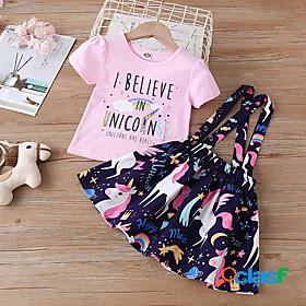 Kids Girls Clothing Set Short Sleeve 2 Pieces Blue Pink