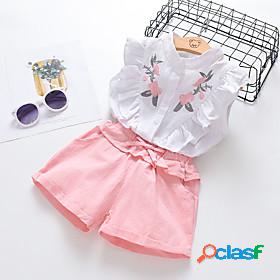 Kids Girls Clothing Set Sleeveless 2 Pieces White Print