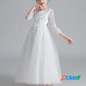 Kids Little Dress Girls Floral Tulle Dress Mesh Pink Gold