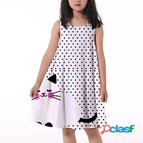 Kids Little Girls Dress Cat Polka Dot Animal Print White