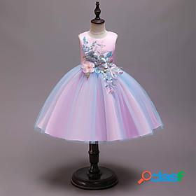 Kids Little Girls Dress Floral Tulle Dress Backless Purple