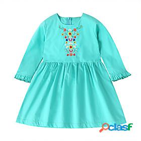 Kids Little Girls Dress Flower / Floral Light Blue Cotton