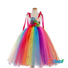 Kids Little Girls Dress Patchwork Jacquard Halloween Mesh