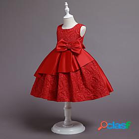 Kids Little Girls Dress Plain Party Daily Skater Dress Bow