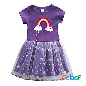 Kids Little Girls Dress Rainbow Stars Blushing Pink Light