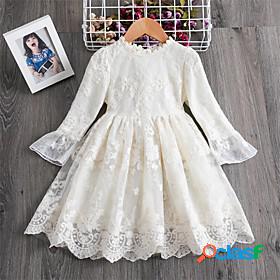 Kids Little Girls Dress Solid Colored Lace White Blue