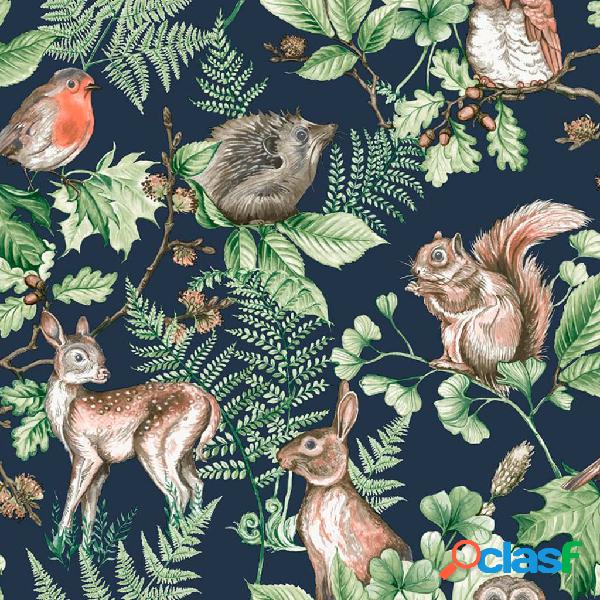 Kids at Home Carta da Parati Woodland Animals Blu