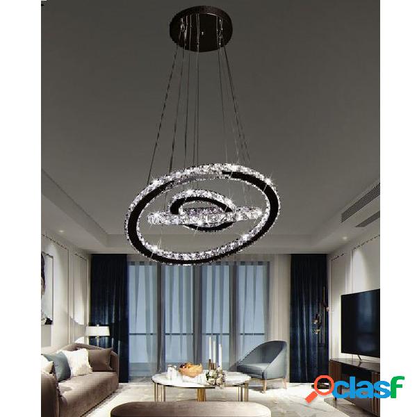 LAMPADARIO LED SOSPENSIONE 55W 3 ANELLI CRISTALLI ACRILICO