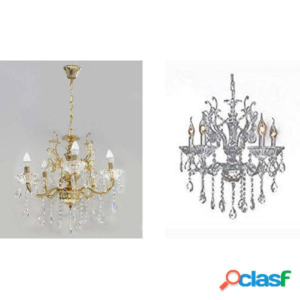 LAMPADARIO SOFFITTO 5 BRACCI A SOSPENSIONE CON CATENA GOCCE
