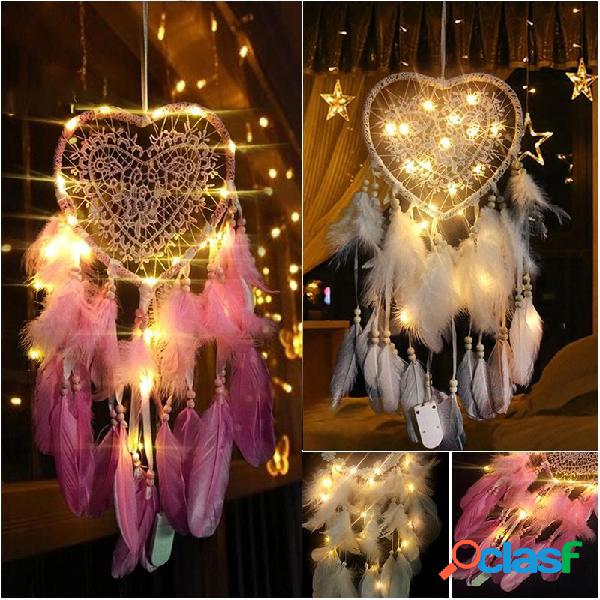 LED Light Dreamcatcher Feather Camera da letto Cuore Forma