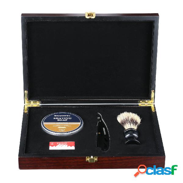 Legno Scatola Set quattro pezzi Set da barba da uomo ＆ Set