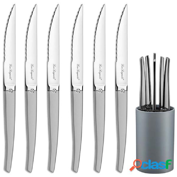 Lou Laguiole Coltelli da Bistecca con Ceppo 6 pz Jet Argento