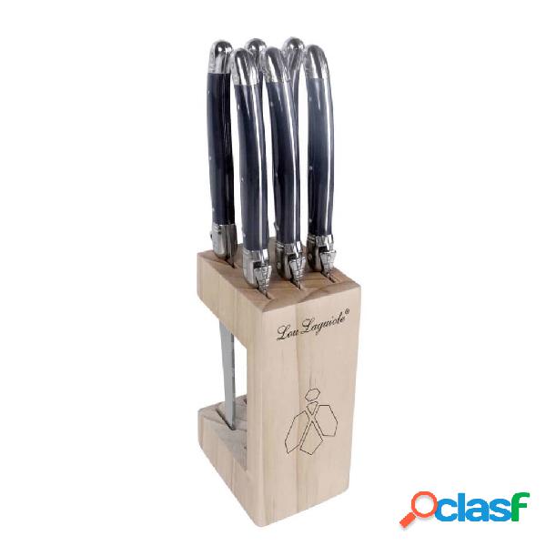 Lou Laguiole Set Ceppo e Coltelli da Bistecca 7 pz Antracite