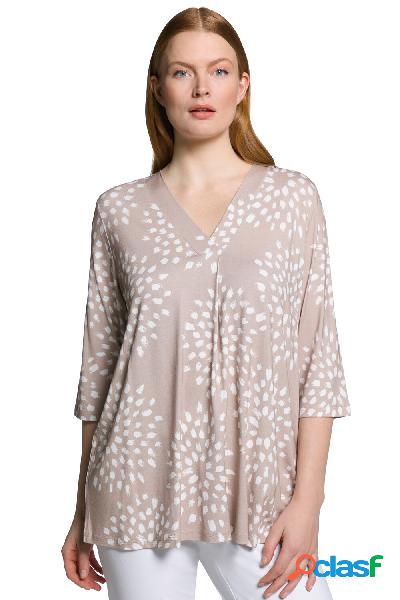 Maglia con stampa, scollo a V e maniche a 3/4, Donna,