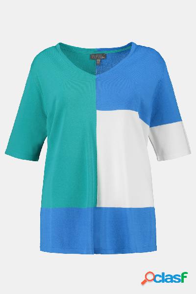 Maglione con scollatura a V, mezze maniche e color blocking,