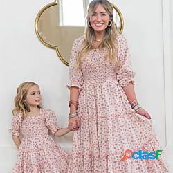 Mamma e io Vestitini Floreale Casual Increspato Rosa Mezza
