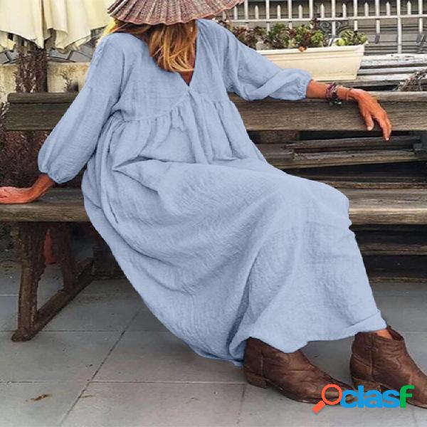 Maxi abiti casual casual in cotone con scollo a V con